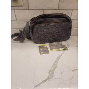 Travelon Gray Nylon Side Sling Purse Lavender Lining 11" RFID New/Tags Off